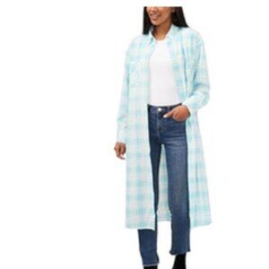 Riley & Rae Plaid Midi Shirtdress Seafoam Blue & White Plaid